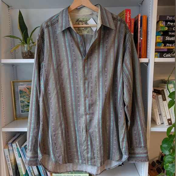 Robert Graham Men's Button-Up Shirt Striped Brown Blue Multicolour Size XL - Picture 2 of 11